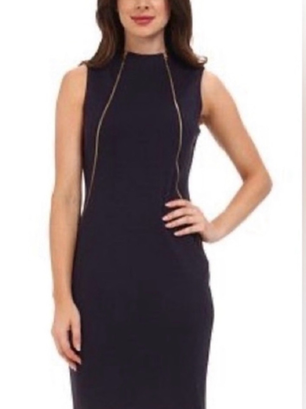 Calvin Klein Navy Sleeveless Sheath Dress with Gold Trim zipper size 6